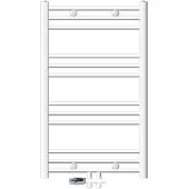 LuxeBath Badheizkörper Mittelanschluss 600 x 800 mm Weiß gerade mit Anschlussgarnitur inkl. Thermostat Durchgang Boden Weiß Heizkörper , ohne Heizstab