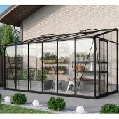 Pergart Vitavia, Anlehn-Gewächshaus "Osiris 7800", schwarz, 7,8 m², 3 mm ESG, 6 mm HKP