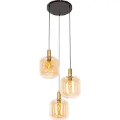 QAZQA Design-Hängelampe schwarz mit Messing und braunem Glas 3 Lichter - Zuzanna