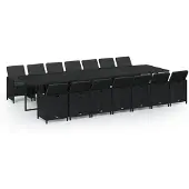vidaXL 15-tlg. Garten-Essgruppe mit Kissen Poly Rattan Schwarz
