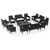 vidaXL 16-tlg. Garten-Lounge-Set mit Auflagen Poly Rattan Schwarz