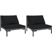 vidaXL Gartensofas 2 Stk. mit Kissen Halbrundes Poly Rattan