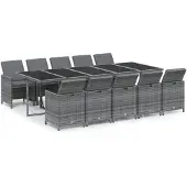 vidaXL 11-tlg. Garten-Essgruppe mit Kissen Poly Rattan Grau