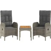 vidaXL 3-tlg. Garten-Lounge-Set mit Kissen Grau Poly Rattan