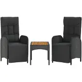 vidaXL Garten-Relaxstühle 2 Stk. mit Tisch Schwarz Poly Rattan