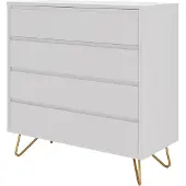 SalesFever Kommode breit | 4 Schubladen ausziehbar | Beine Metall mit Messinglegierung | B 90 x T 40 x H 90 cm | weiß