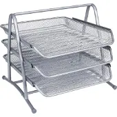 Q-CONNECT Metall-tischplattentablett Kf00822 Silbernes Gitter 3 Bewegliche Tabletts 350x278x275 Mm