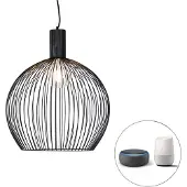 QAZQA Smarte Runde Hängelampe Schwarz 50 cm inkl Wifi G95 Dos