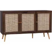 Sweeek - Sideboard mit Holzoptik und Rattan-Geflecht B 120 cm - Dunkles Holz