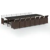 vidaXL 15-tlg. Garten-Essgruppe mit Kissen Poly Rattan Braun