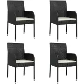 vidaXL Gartenstühle mit Kissen 4 Stk. Poly Rattan Schwarz