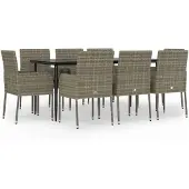 vidaXL 9-tlg. Garten-Essgruppe mit Kissen Schwarz und Grau Poly Rattan