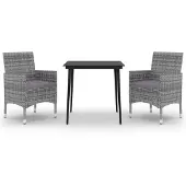 vidaXL 3-tlg. Garten-Essgruppe mit Auflagen Poly Rattan und Glas