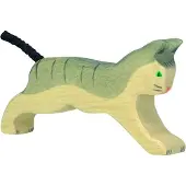 Holztiger Holzfigur - Laufende Katze - Handbemalt - Europäische Herstellung