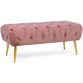 Bizzotto Bank Giacinta aus Samt, modern gepolstert, Rosa mit goldfarbenem Metallgestell, für 1-2 Personen