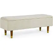 Bizzotto Bank Kira aus Samt, klassischer Retro Chic mit Stauraum, natur, gepolstert, für 2–3 Personen