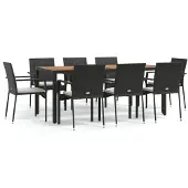 vidaXL 9-tlg. Garten-Essgruppe mit Kissen Schwarz Poly Rattan