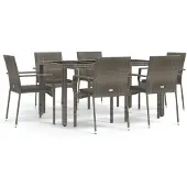vidaXL 7-tlg. Garten-Essgruppe mit Kissen Grau Poly Rattan