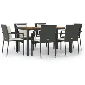 vidaXL 7-tlg. Garten-Essgruppe mit Kissen Schwarz Poly Rattan