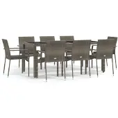 vidaXL 9-tlg. Garten-Essgruppe mit Kissen Grau Poly Rattan