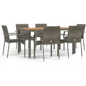 vidaXL 7-tlg. Garten-Essgruppe mit Kissen Grau Poly Rattan