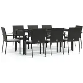 vidaXL 9-tlg. Garten-Essgruppe mit Kissen Schwarz Poly Rattan