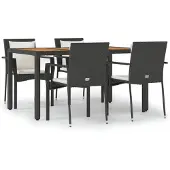 vidaXL 5-tlg. Garten-Essgruppe mit Kissen Schwarz Poly Rattan