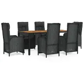 vidaXL 7-tlg. Garten-Essgruppe mit Kissen Schwarz Poly Rattan