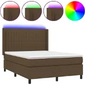vidaXL Boxspringbett mit Matratze & LED Dunkelbraun 140x200 cm Stoff