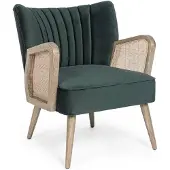 Bizzotto Sessel Virna aus Samt, modern skandinavisch, grün, Armlehnen mit Rattan-Einsatz,