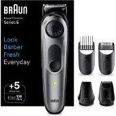 Braun BeardTrimmer 5 80708228, Waschbar, Keine Wartung – muss nicht geölt werden, Akku, Schwarz, Grau