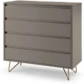 SalesFever Kommode breit | 4 Schubladen ausziehbar | Beine Metall mit Messinglegierung | B 90 x T 40 x H 90 cm | grau