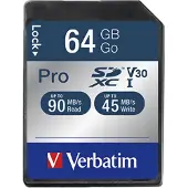 Verbatim Pro, 64 GB, SDXC, Klasse 10, UHS, 90 MB/s, 45 MB/s