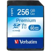 Verbatim Premium, 256 GB, SDXC, Klasse 10, UHS-I, 90 MB/s, 10 MB/s