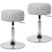 ML-Design Schminkhocker 2er Set, Hellgrau, verchromter Stahl, Ø33 cm, höhenverstellbar (52–65 cm), drehbar, Polsterhocker mit Kunstlederbezug &