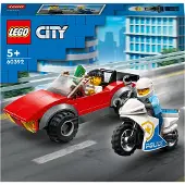 LEGO 60392 City Polizei Verfolgungsjagd mit Polizei-Motorrad Set, Rennauto-Spielzeug mit Polizisten Minifigur für Kinder ab 5 Jahren