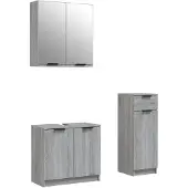 vidaXL 3-tlg. Badmöbel-Set Grau Sonoma Holzwerkstoff