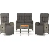 vidaXL 4-tlg. Garten-Essgruppe mit Kissen Grau Poly Rattan