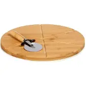 BigBuy Teller Bambuspizza 35cm mit Pizzaschneider b