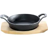 Gusseisen Kuss Gusseisenpfännchen mit 2 Griffen Ø 15 cm und Holzuntersetzer