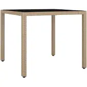 vidaXL Gartentisch mit Glasplatte Beige Poly Rattan & Hartglas