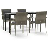 vidaXL 5-tlg. Garten-Essgruppe mit Kissen Schwarz und Grau Poly Rattan