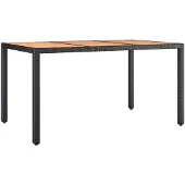 vidaXL Gartentisch mit Holzplatte Schwarz Poly Rattan & Akazienholz