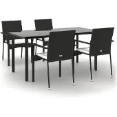 vidaXL 5-tlg. Garten-Essgruppe mit Kissen Schwarz Poly Rattan