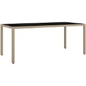 vidaXL Gartentisch mit Glasplatte Beige Poly Rattan & Hartglas