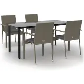 vidaXL 5-tlg. Garten-Essgruppe mit Kissen Schwarz und Grau Poly Rattan