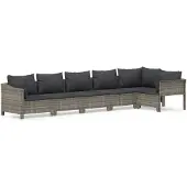 vidaXL 6-tlg. Garten-Lounge-Set mit Kissen Grau Poly Rattan