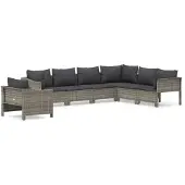 vidaXL 7-tlg. Garten-Lounge-Set mit Kissen Grau Poly Rattan