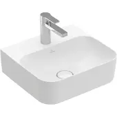 Villeroy & Boch Finion Handwaschbecken, verdeckter Überlauf, 1 Hahnloch, 430x390mm, 436444RW, Farbe: Stone White CeramicPlus