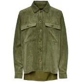 Pieces Hemdbluse "PCEFFI LS SHIRT WVN NOOS", Damen, Gr. M, grün (olivine), Cord, Obermaterial: 92% Polyester, 8% Nylon, unifarben, loose fit Po-bedeckend, Blusen Hemdbluse, Materialmix, loose fit